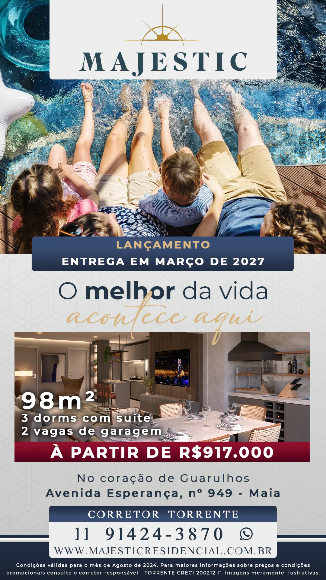 Majestic Bosque Maia || Apartamentos de 98 m² com 3 dormitórios e uma suíte ou 2 suítes || Empreendimento de torre única a menos de 400 metros do Bosque Maia || Lazer completo